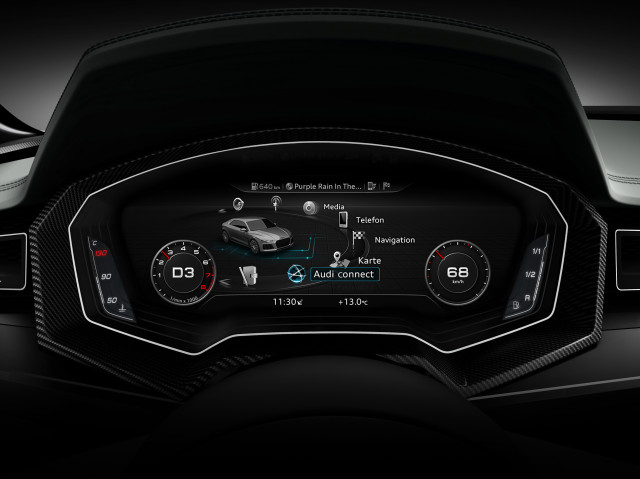 Audi virtual cockpit, integrated MMI cluster instrument in Sport Quattro Concept, photo: AUDI AG